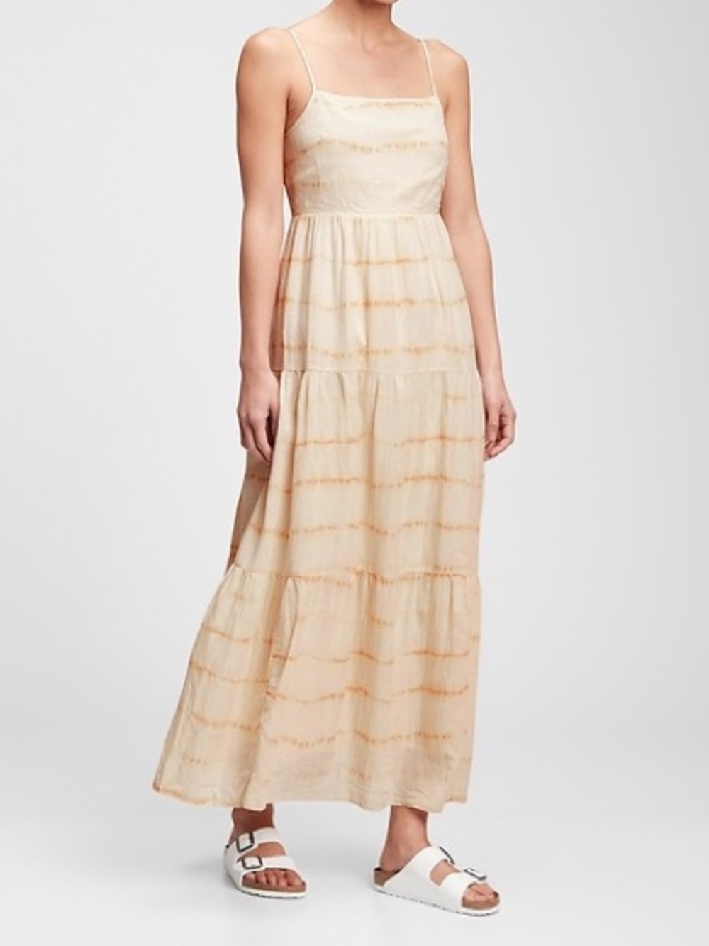 Gap Light Brown/Beige Tie Dye Squareneck Tiered Maxi Dress SIZE: 6 Petite